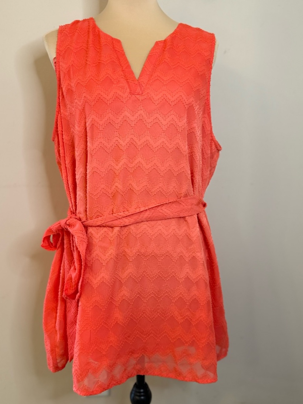 Skies Are Blue Maternity sleeveless tunic top matching fabric belt SZ LG